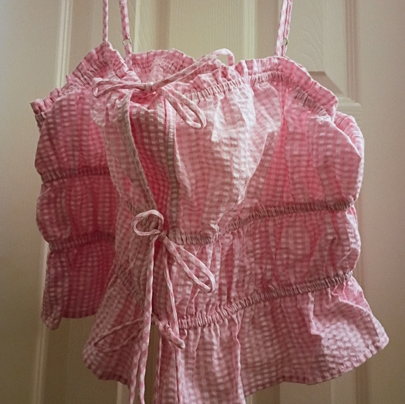 Pink Gingham Ruffle Crop Top - Picture 1 of 2